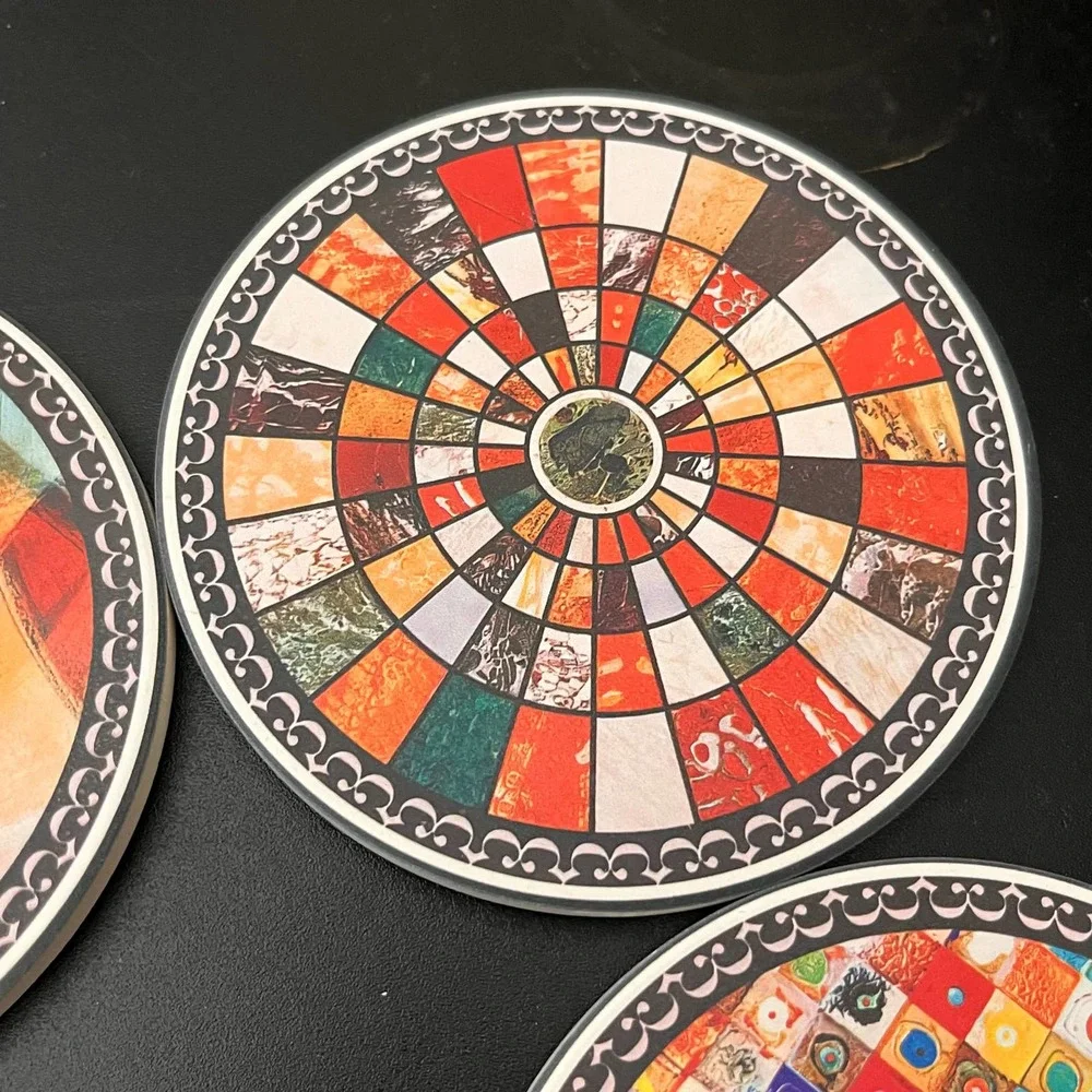 Set of 4 Multicolor‎ Ceramic Coasters Kitchen Beverage NEW